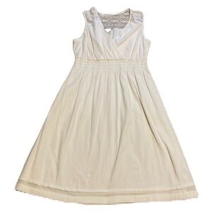 Eddie Bauer Size 10 Sleeveless White V-neck Dress Cinched Waist Crochet Back EUC